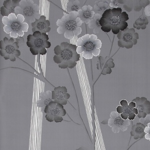 Обои ручная роспись Anemones in Light Dusk on Gun Metal dyed sik