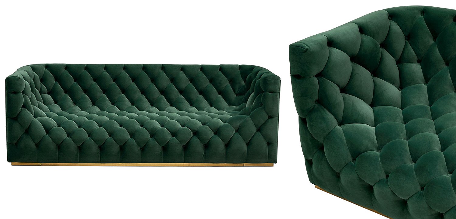Диван велюровый Arwen Green Sofa Зелёный - фото