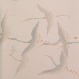 Обои ручная роспись Cranes Scroll Original colourway on Rose Shadow metallic silk