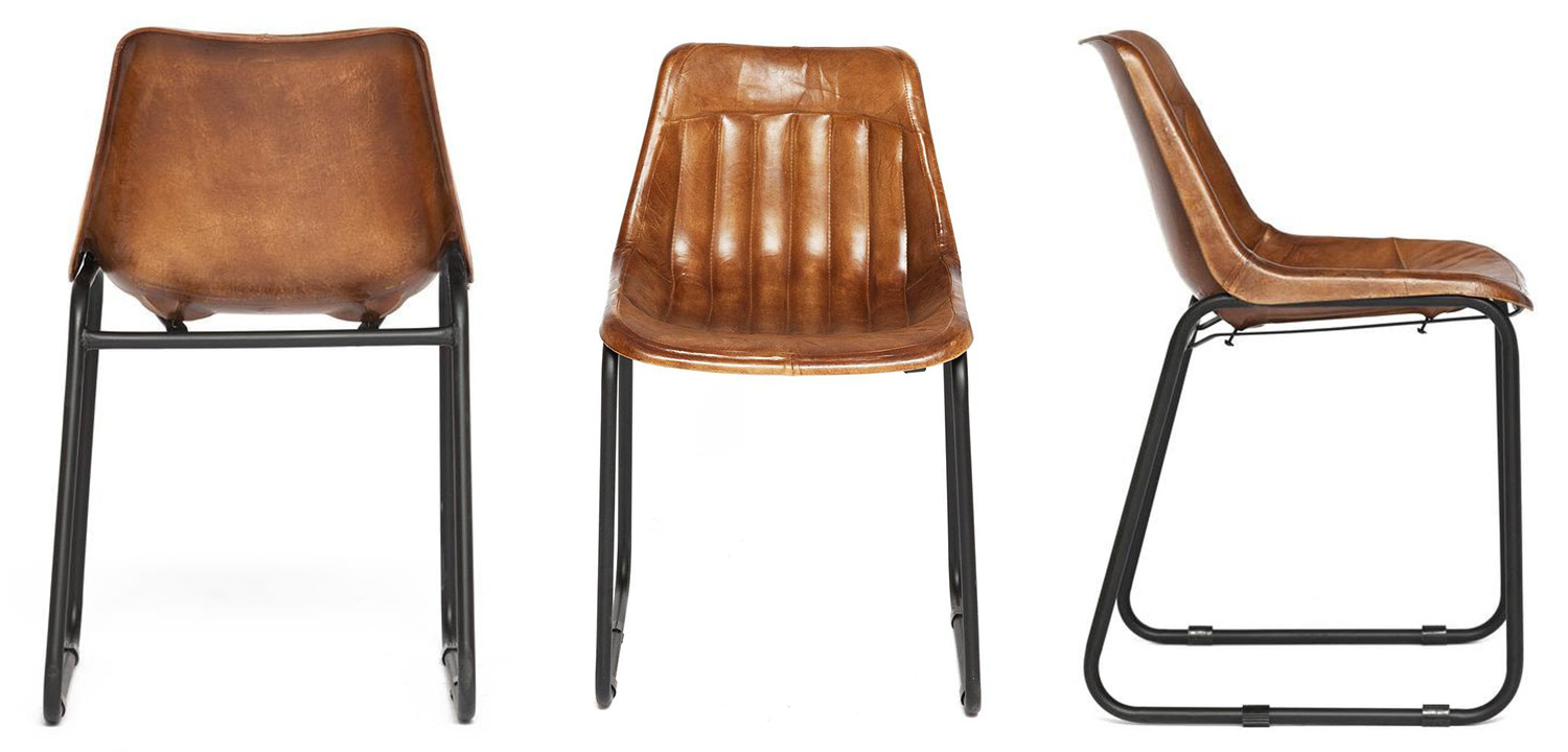 Стул из кожи буйвола Industrial leather dining chair - фото
