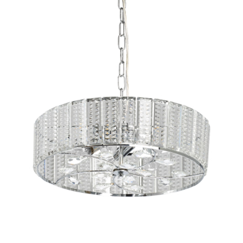 Люстра круглая на цепи цвета хром с прозрачными рельефными хрустальными пластинами Textured Glass Chandelier Серебряный Прозрачный в Москве | Loft Concept 