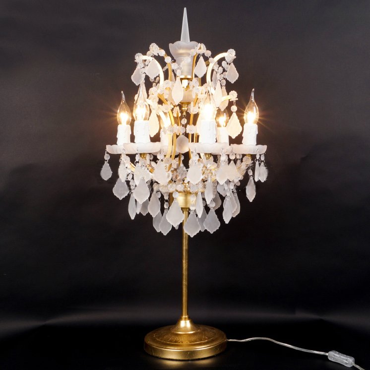   19TH C. ROCOCO IRON & White Matt CRYSTAL Table Lamp     | Loft Concept 