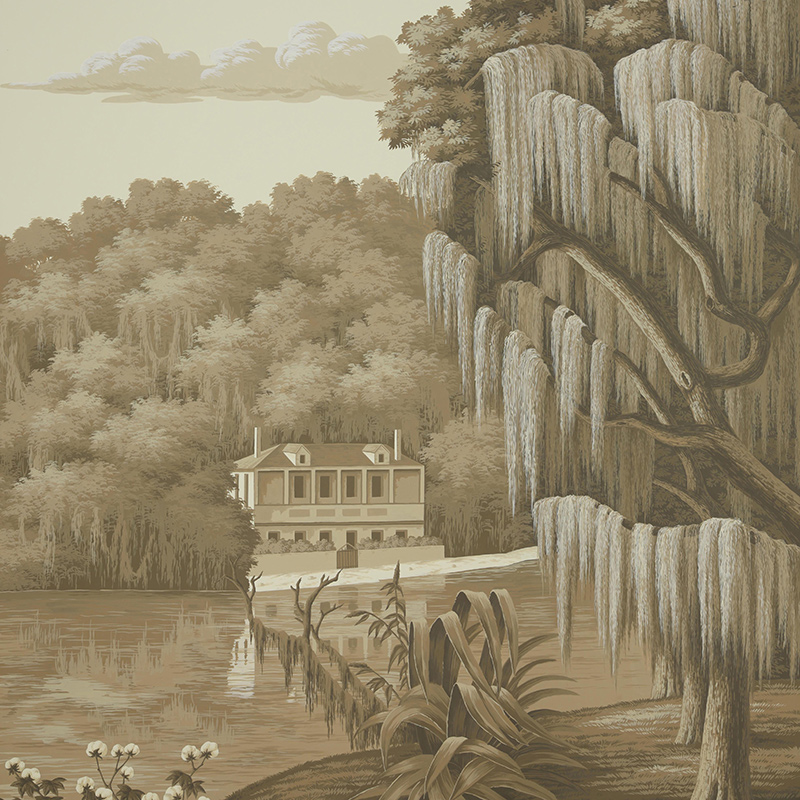 Обои ручная роспись North American River Views Sepia on scenic paper