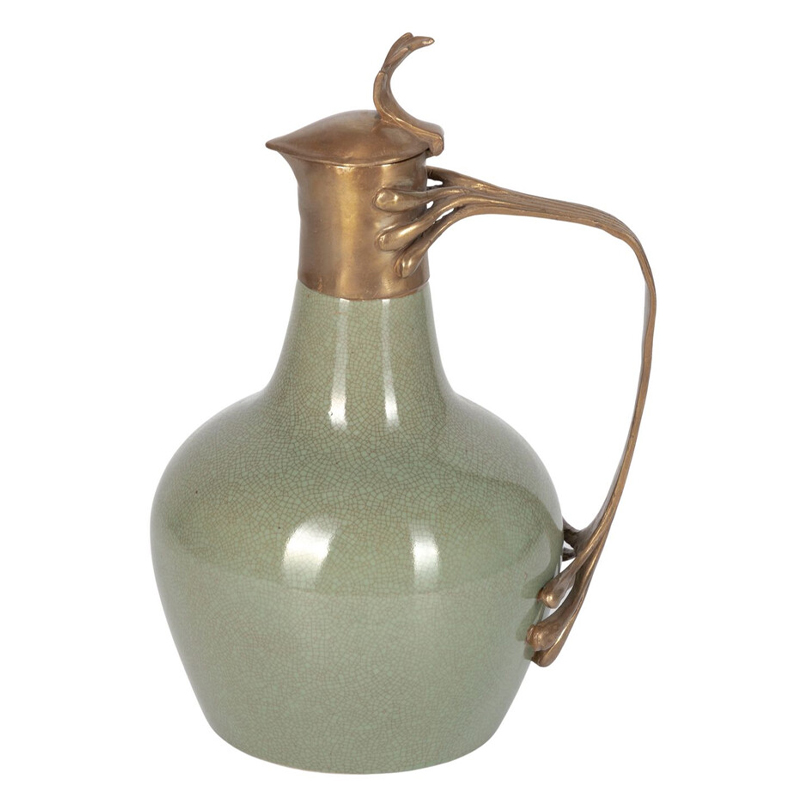 Кувшин зеленого цвета из фарфора с бронзовой крышкой и изогнутой ручкой Eden Garden porcelain and bronze Зеленый Бронза Кувшин зеленого цвета из фарфора с бронзовой крышкой и изогнутой ручкой Eden Garden porcelain and bronze Зеленый Бронза в Москве | Loft Concept