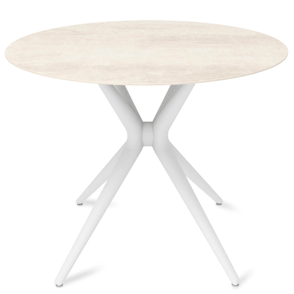 

Стол обеденный с круглой столешницей из керамики на четырех белых ножках Sand Ceramics