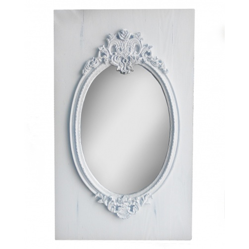 

Зеркало белое овальное в прямоугольной деревянной раме с легкими потертостями White Provence