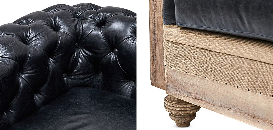 Диван Deconstructed Chesterfield Sofa double Black leather - фото