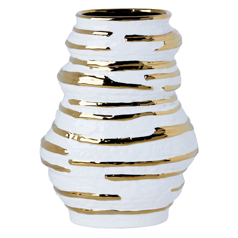 Ваза белая с рельефной поверхностью и золотыми полосами Vase Beehive Белый Золотой Ваза белая с рельефной поверхностью и золотыми полосами Vase Beehive Белый Золотой в Москве | Loft Concept