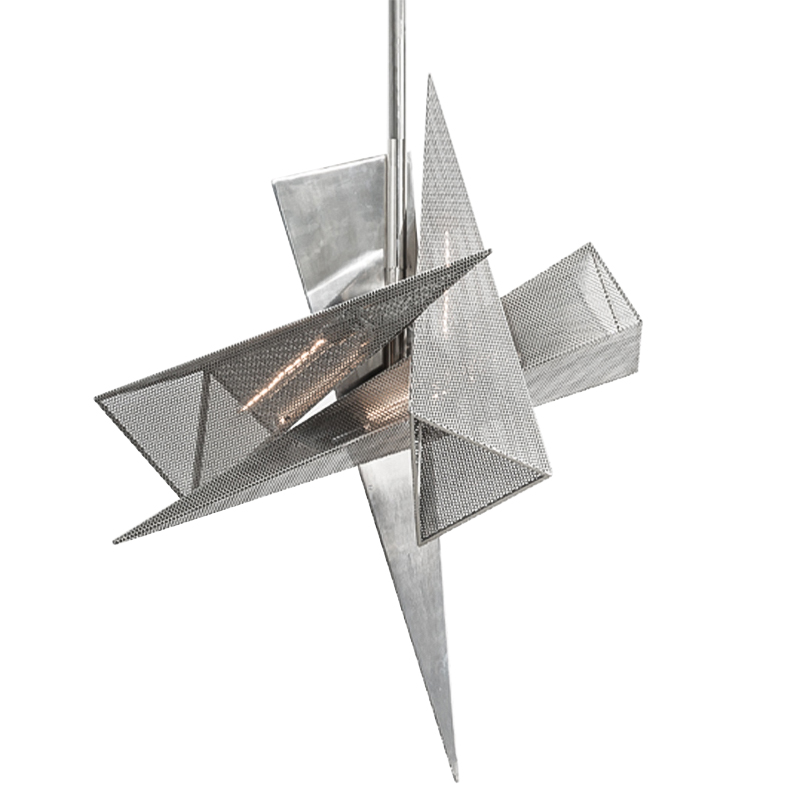  Susan Hornbeak TRYSTAN CHANDELIER - Silver Leafed Perforated Steel Pyramids Silver    | Loft Concept 