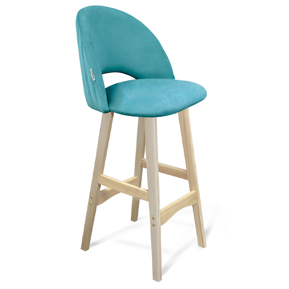 

Барный стул со спинкой на 4-х деревянных ножках Голубой Велюр Ava Charm