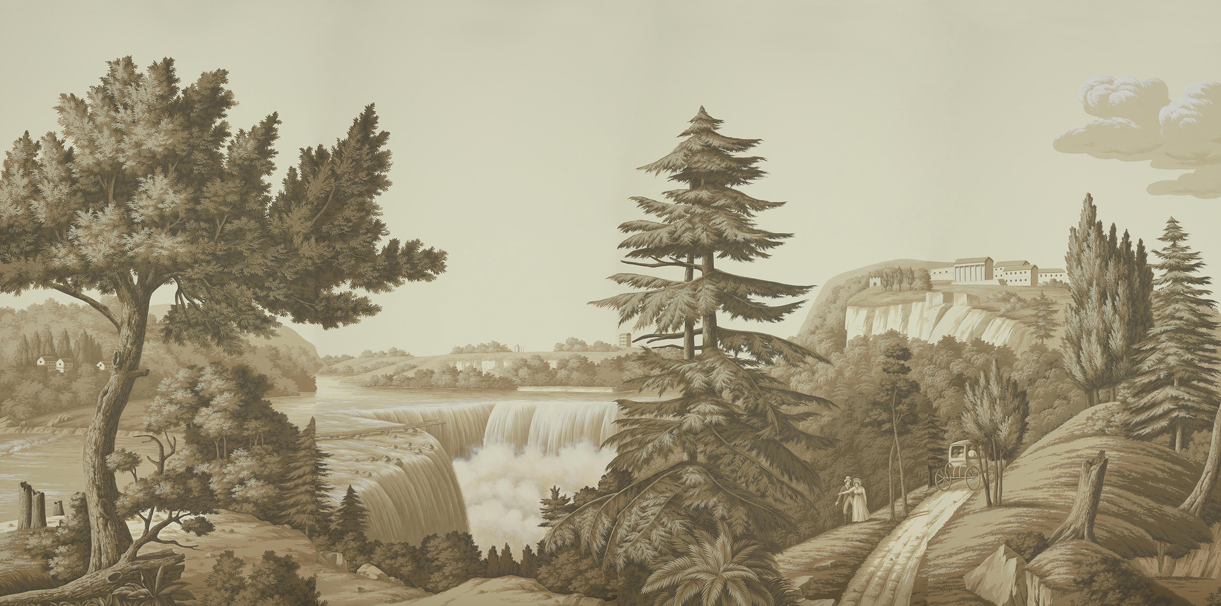 Обои ручная роспись North American River Views Sepia on scenic paper - постер Loft-Concept