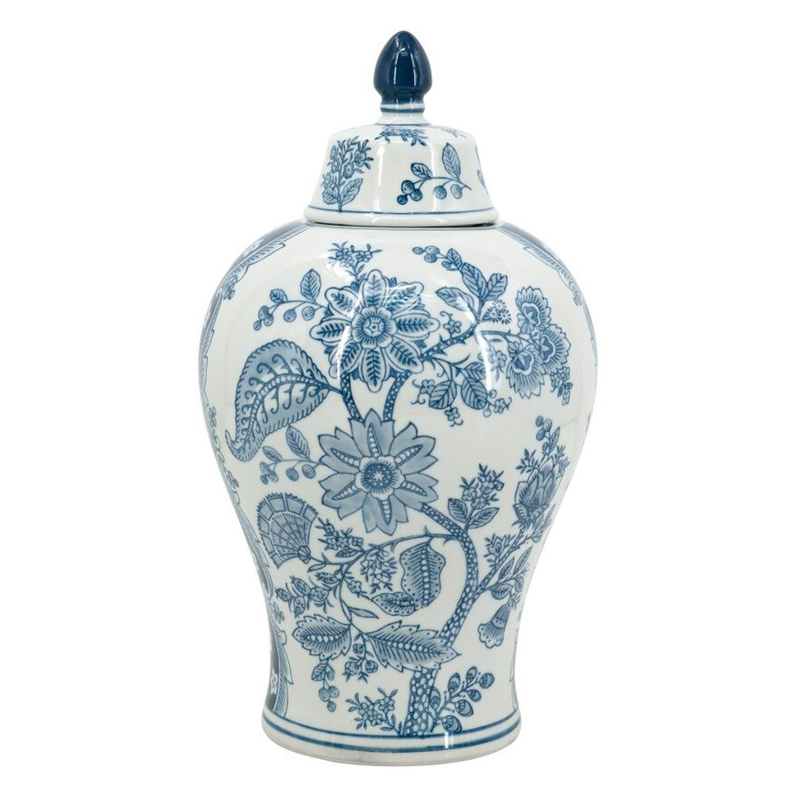 Ваза с крышкой и голубым цветочным рисунком 37 см Blue & White Ornament Белый Голубой Ваза с крышкой и голубым цветочным рисунком 37 см Blue & White Ornament Белый Голубой в Москве | Loft Concept
