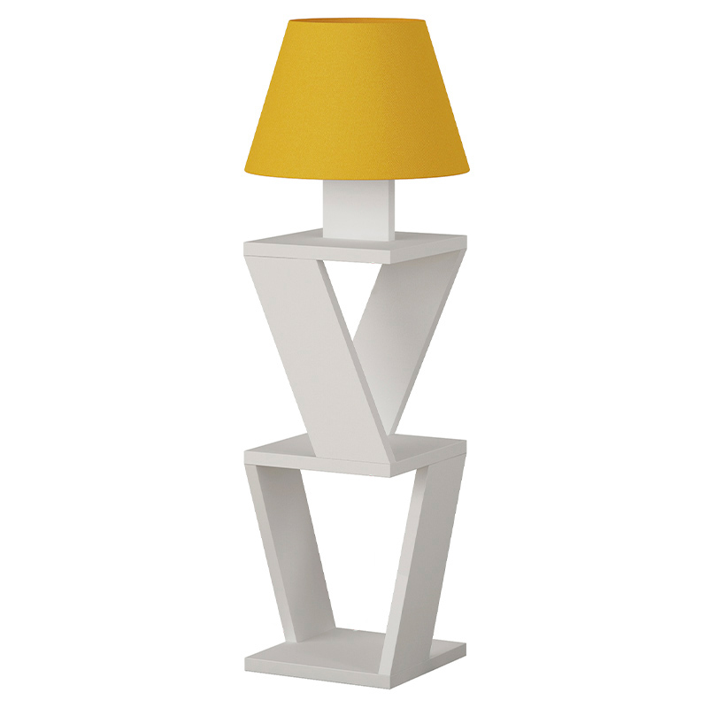 Торшер с белым каркасом с 2-мя полками и желтым тканевым абажуром KOZENA SIDE FLOOR LAMP YELLOW Белый Желтый в Москве | Loft Concept 