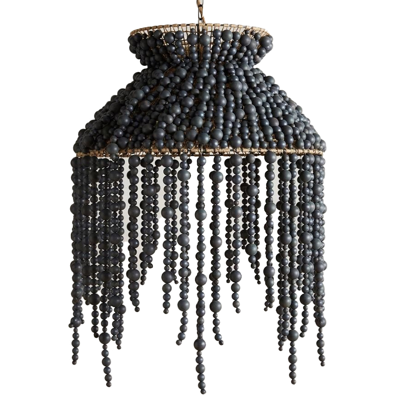 Подвесной светильник с абажуром украшенным черными бусинами Wooden Beads Chandelier Black Черный Коричневый в Москве | Loft Concept 