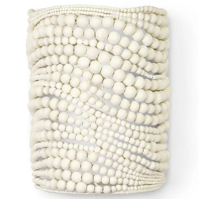 Настенный бра декорированный деревянными белыми круглыми бусинами White Wooden Beads Wall Lamp Белый в Москве | Loft Concept 