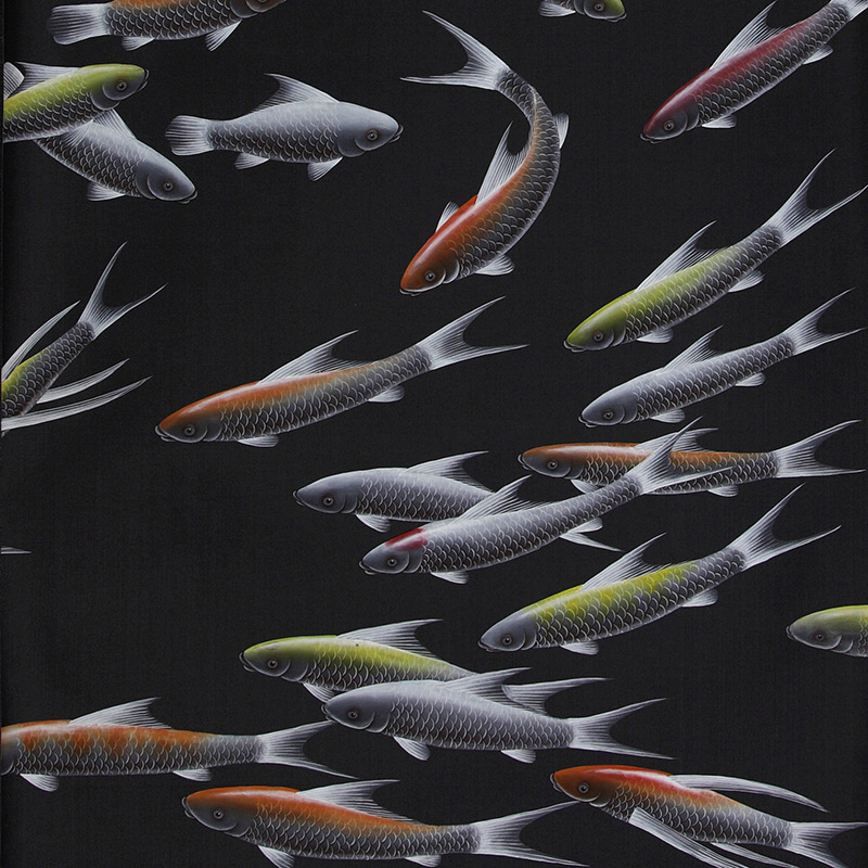 Обои ручная роспись Fishes Koi on Pitch dyed silk  в Москве | Loft Concept 