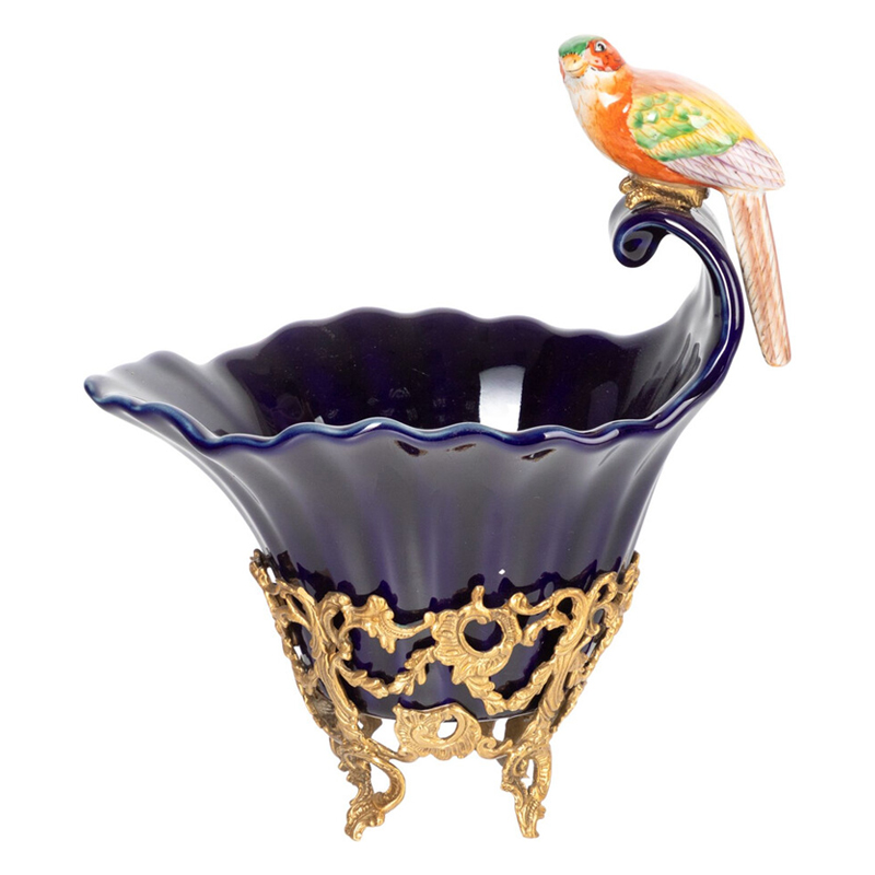 Чаша темно-синего цвета из фарфора с разноцветной птичкой Eden Garden porcelain and bronze Темно-синий Бронза Мульти Чаша темно-синего цвета из фарфора с разноцветной птичкой Eden Garden porcelain and bronze Темно-синий Бронза Мульти в Москве | Loft Concept