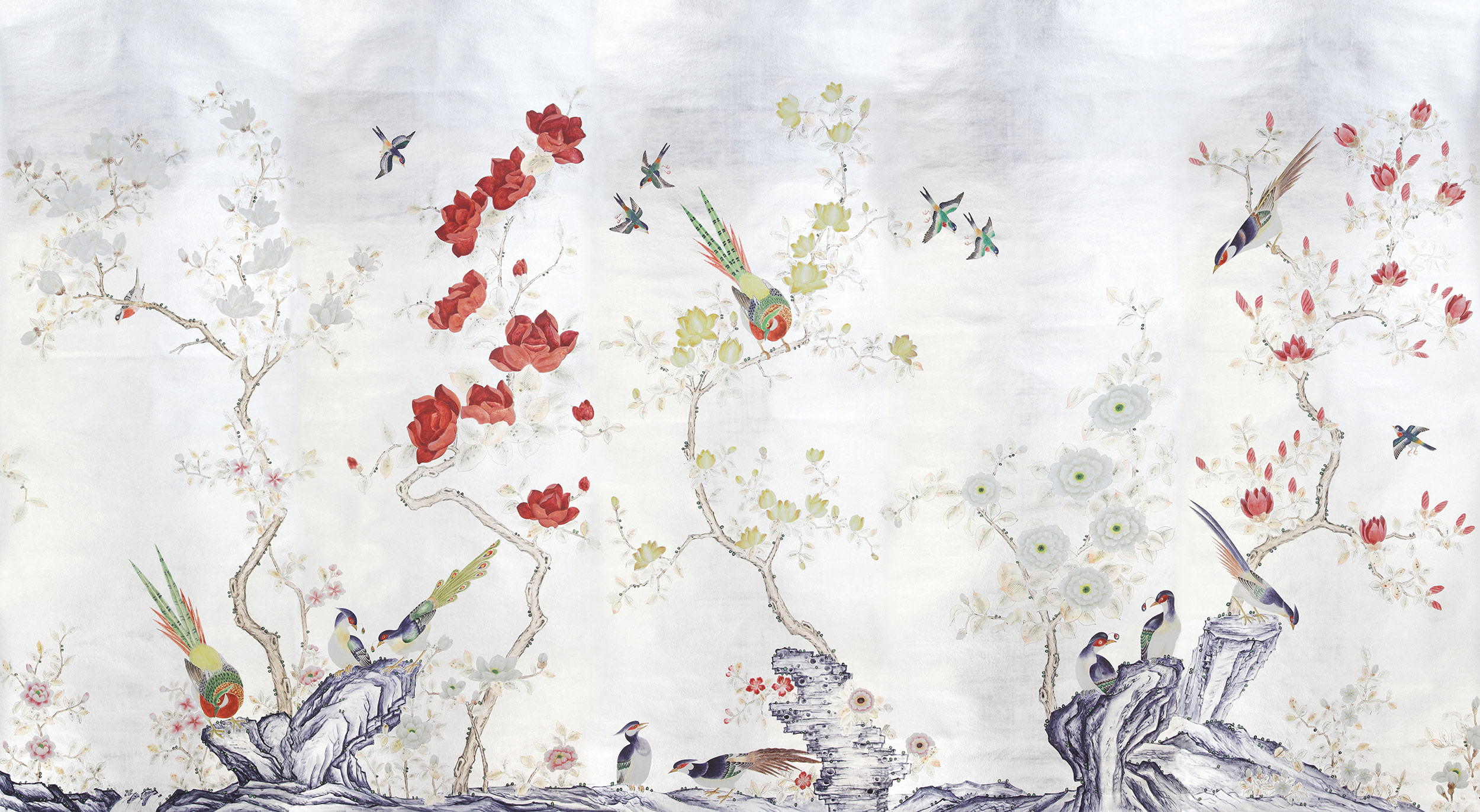 Обои шинуазри  Japanese Garden Original colourway on Sterling Silver gilded Xuan paper - постер Loft-Concept