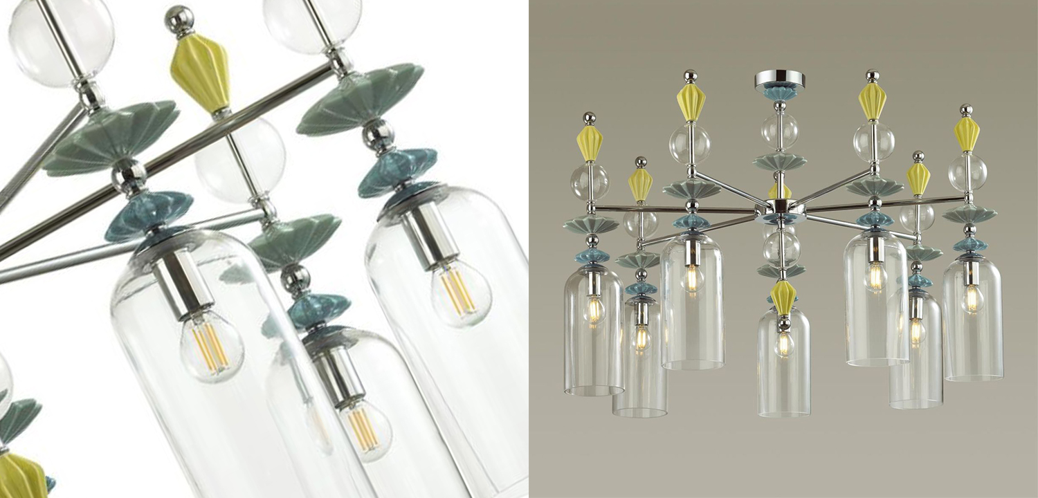 Люстра Iris Glass Chandelier candy 7 chrome - фото