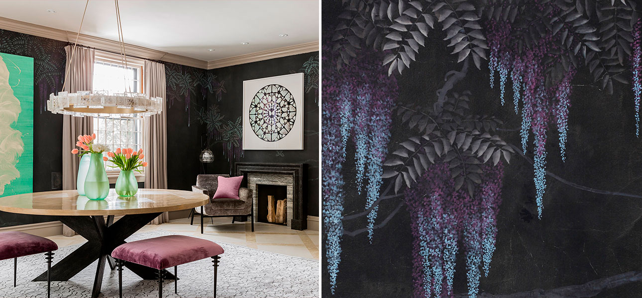 Обои в японском стиле Wisteria Original colourway on Edo Night painted Xuan paper - фото