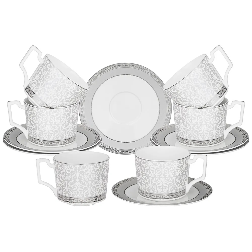 

Чайный набор серо-белого цвета из фарфора на 6 персон 12 предметов 250 мл Royal Porcelain Collection