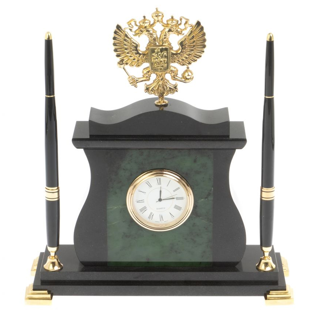 

Часы настольные с Гербом России и 2-мя шариковыми ручками в комплекте Stone Clock