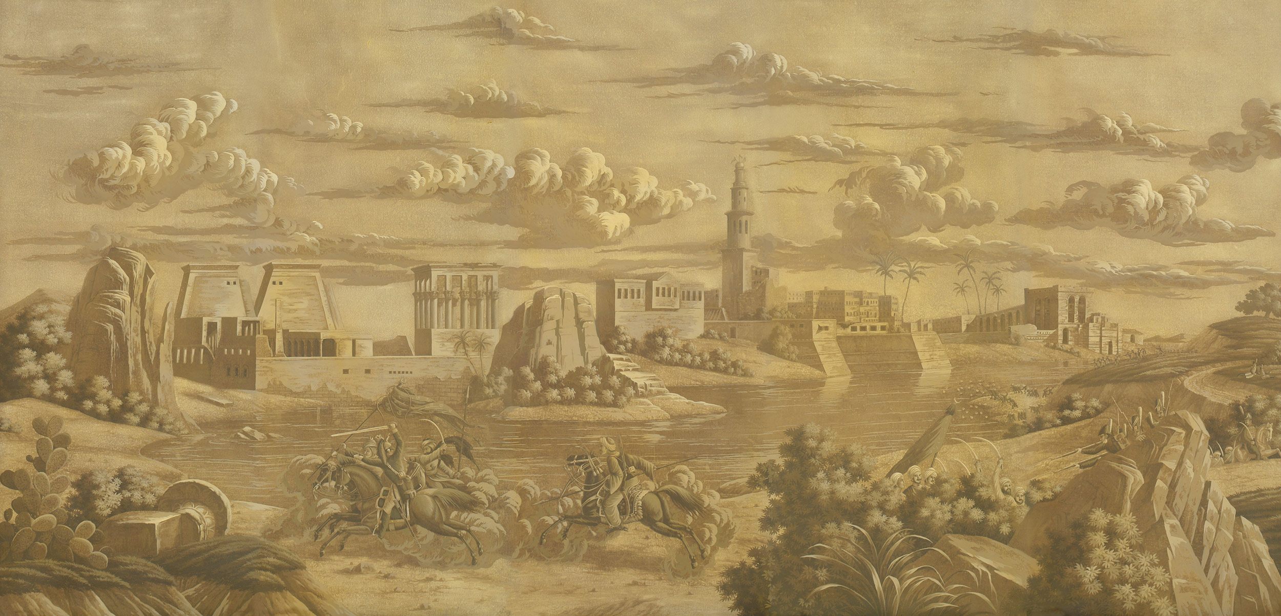 Обои ручная роспись Napoleon's Campaign in Egypt Sepia on antique scenic Xuan paper - постер Loft-Concept