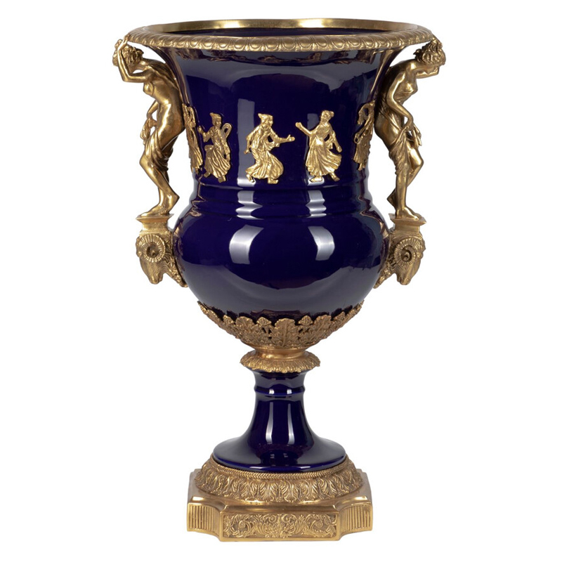 Ваза темно-синего цвета из фарфора с бронзовыми ручками в виде фигур Eden Garden porcelain and bronze Темно-синий Бронза Ваза темно-синего цвета из фарфора с бронзовыми ручками в виде фигур Eden Garden porcelain and bronze Темно-синий Бронза в Москве | Loft Concept