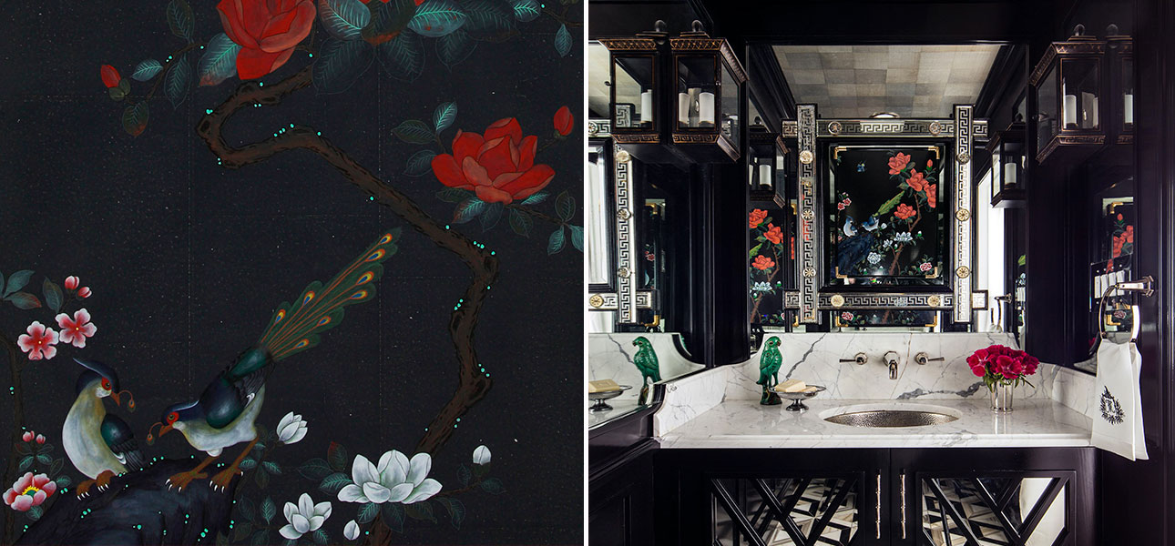 Обои шинуазри Japanese Garden Original colourway on Pitch India tea paper - фото