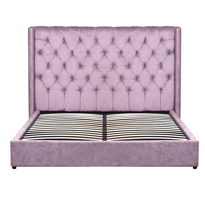

Кровать двуспальная фиолетовая с основанием из массива дерева с мягким изголовьем Velour Beds