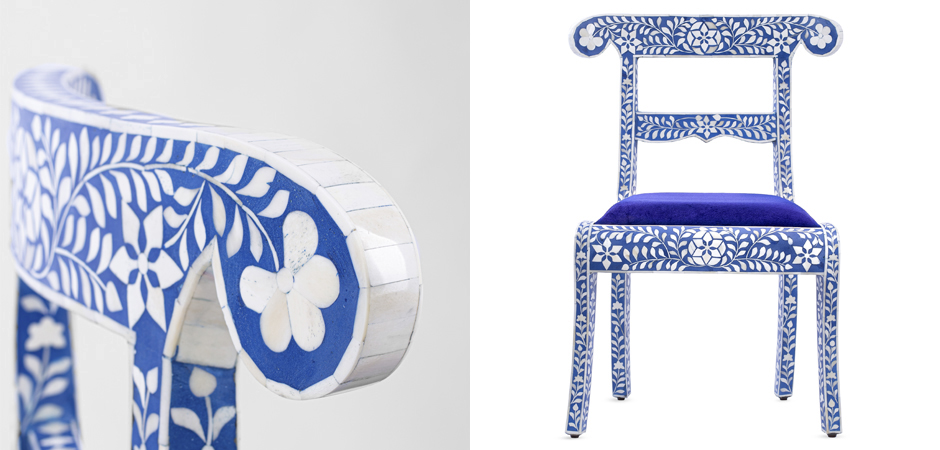 Стул инкрустация костью Bone Inlay Chairs синий - фото