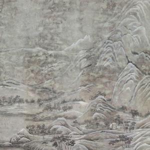 Обои ручная роспись A Thousand Li of Rivers and Mountains Colourway SC-102 on Sterling Silver gilded paper with pearlescent antiquing