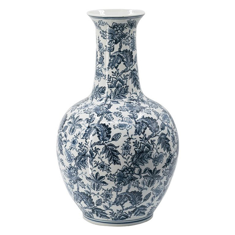 Ваза с классическим узором шинуазри синего цвета Blue & White Ornament Белый Синий Ваза с классическим узором шинуазри синего цвета Blue & White Ornament Белый Синий в Москве | Loft Concept