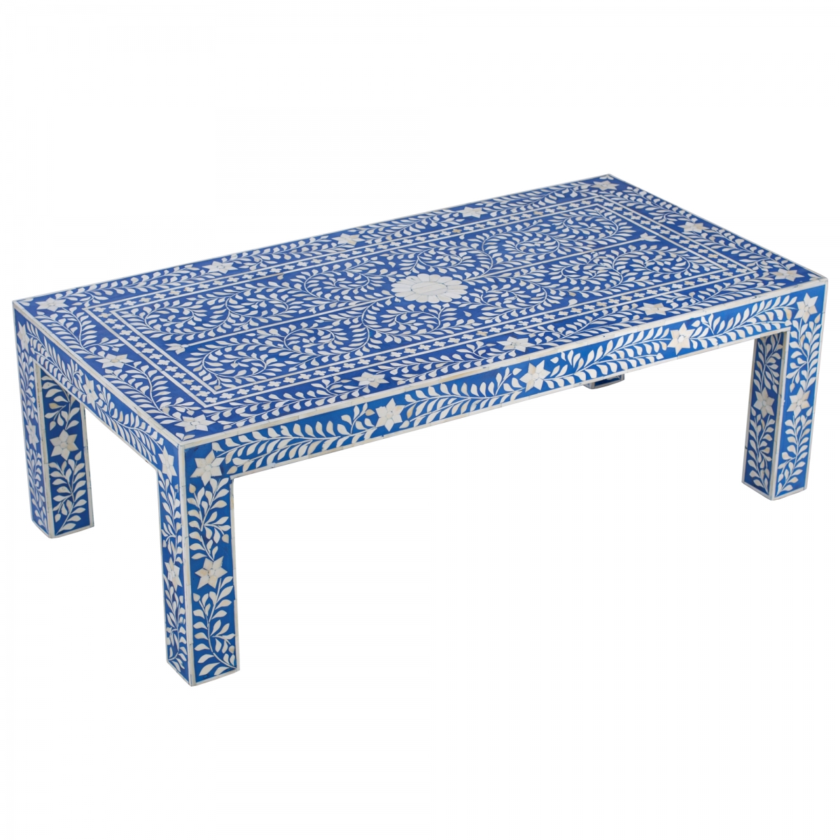 Стол синий отделка кость BONE INLAY dark blue Coffee Table