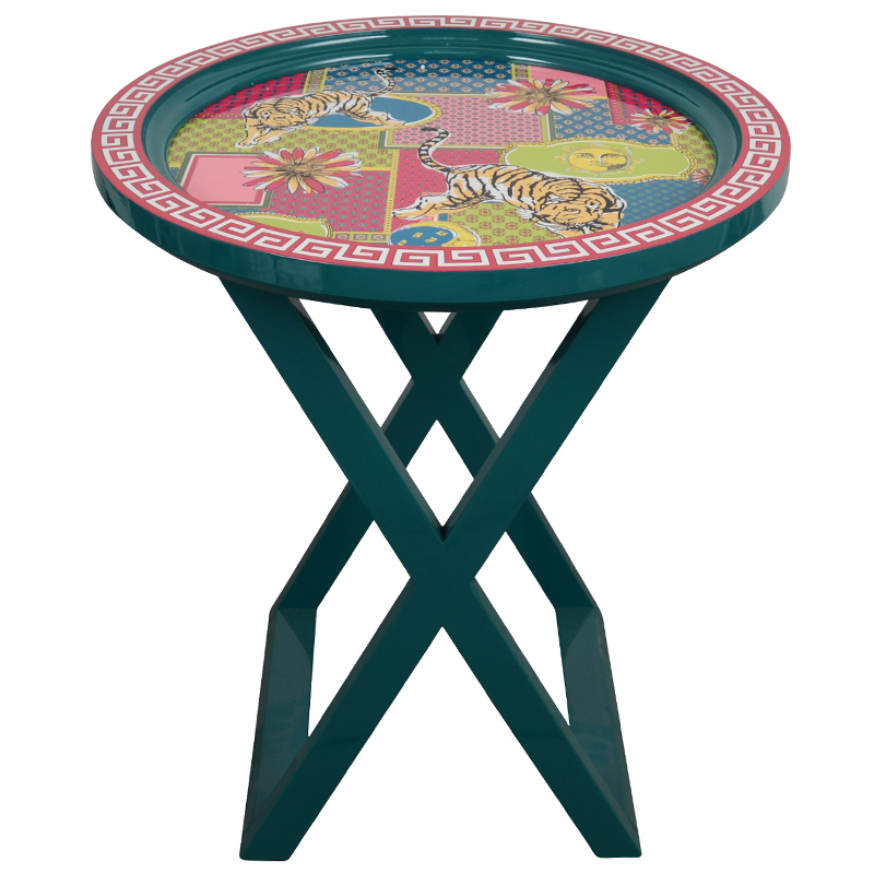   Tigers Painted Round Countertop Side Table     | Loft Concept 