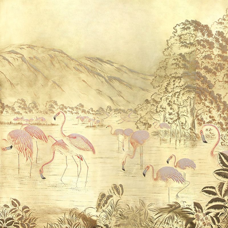    Flamingos Flamingo on Deep Rich Gold gilded paper    | Loft Concept 