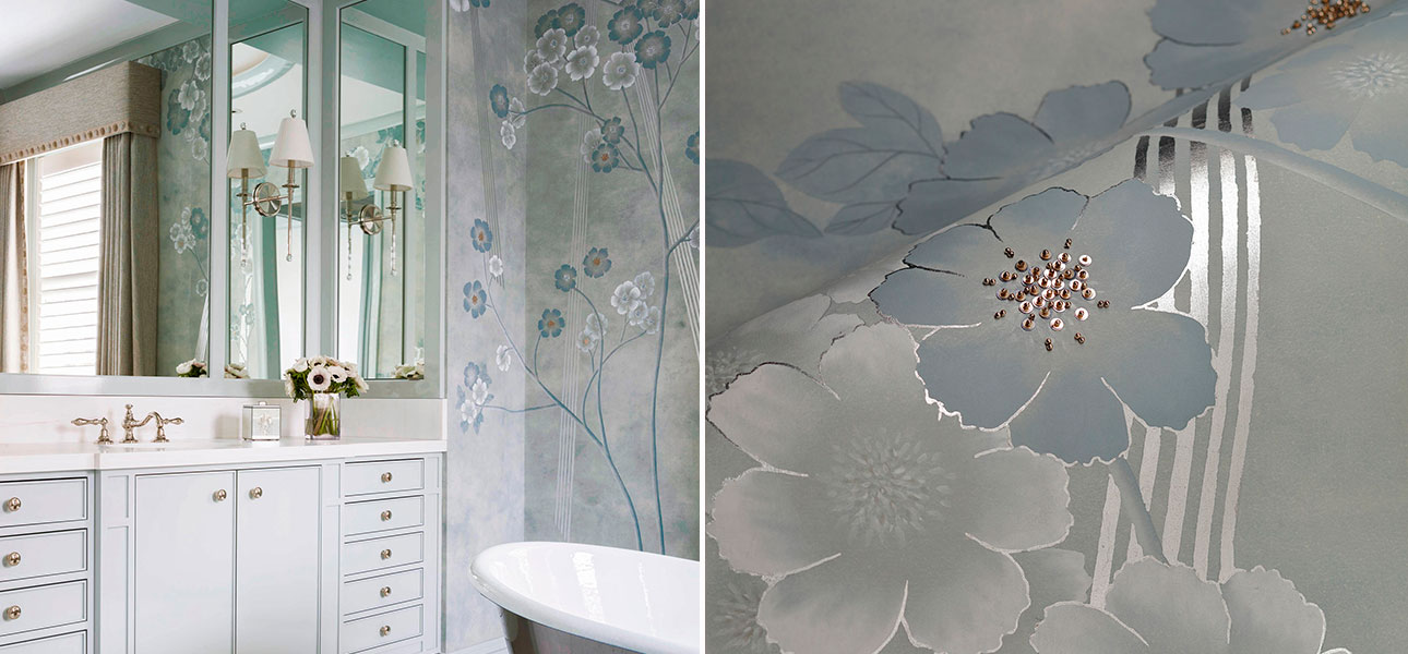 Обои ручная роспись Anemones in Light Special Colourway SC-235 on grey edo painted silk - фото