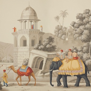 Обои ручная роспись Early Views of India Paille on Terre Fonc?e scenic paper