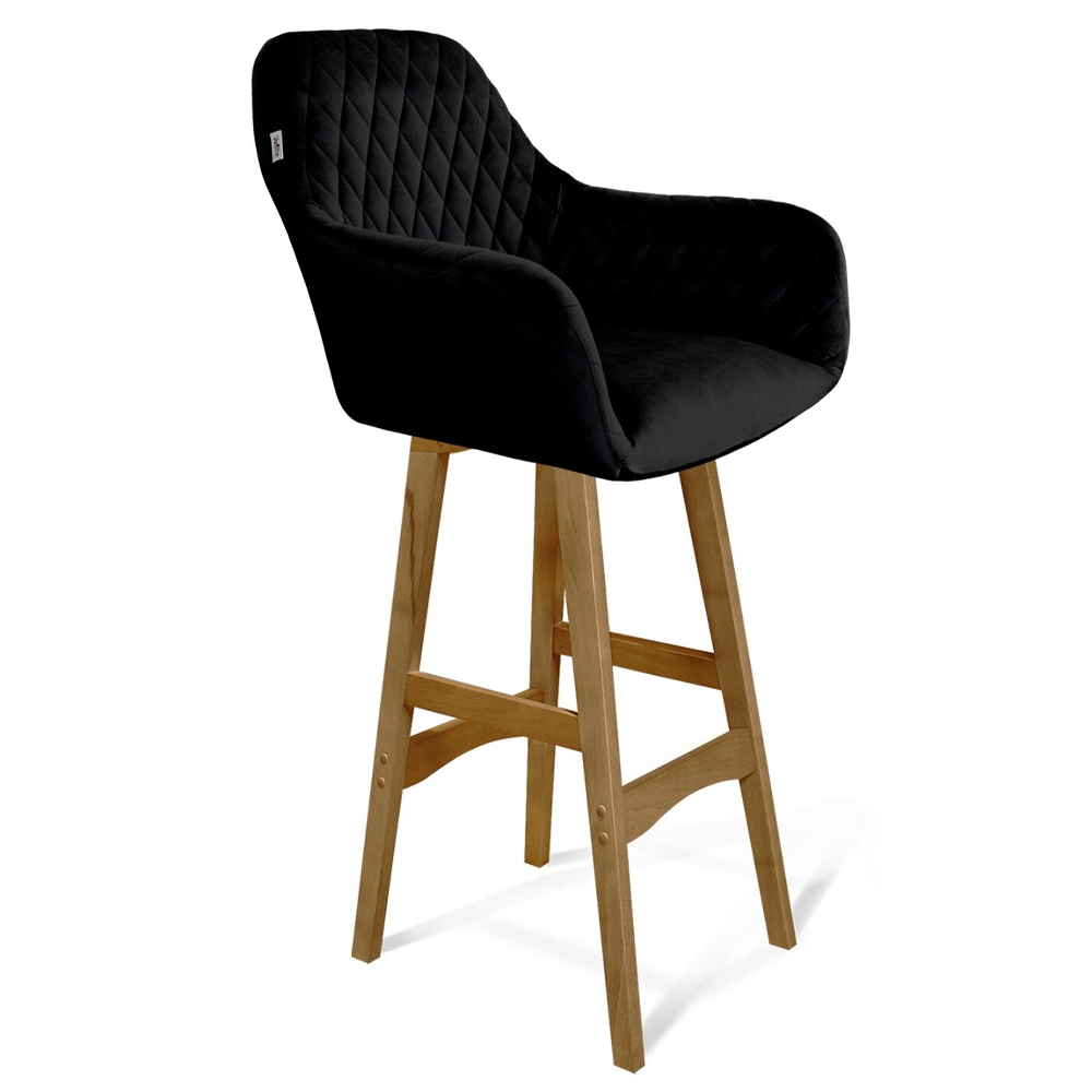 

Барный стул со спинкой и подлокотниками на 4-х деревянных ножках Douglas Rhombus Черный Велюр