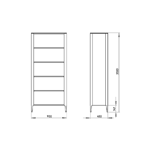 Стеллаж прямой темно-серый с открытыми полками Type  в Москве