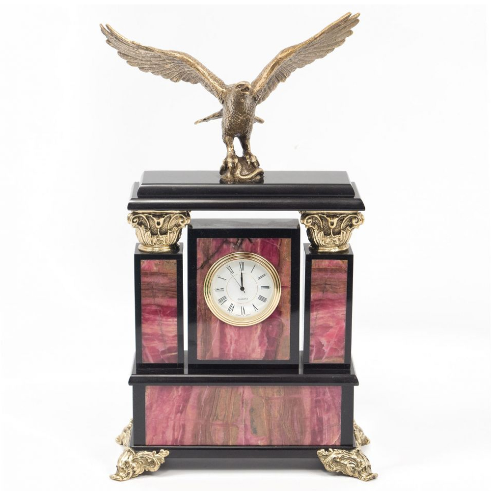 

Часы настольные из родонита и бронзы с декором в виде орла Eagle Stone Clock
