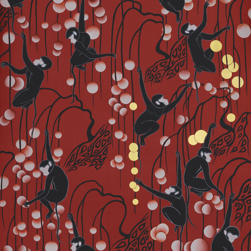    Deco Monkeys Shanghai on Scarlet Lady dyed silk    | Loft Concept 