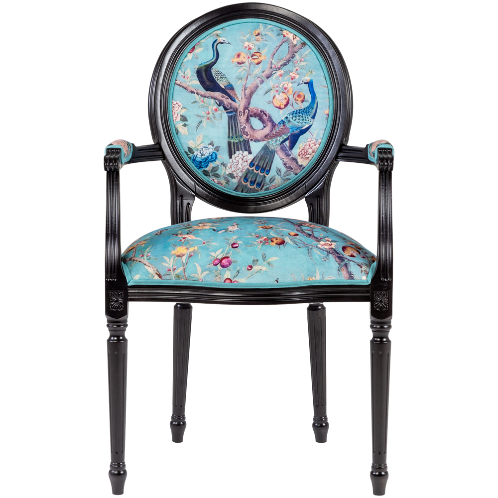 

Полукресло из массива бука бирюзовое с изображением птиц и цветов Turquoise Chinoiserie Garden Chair