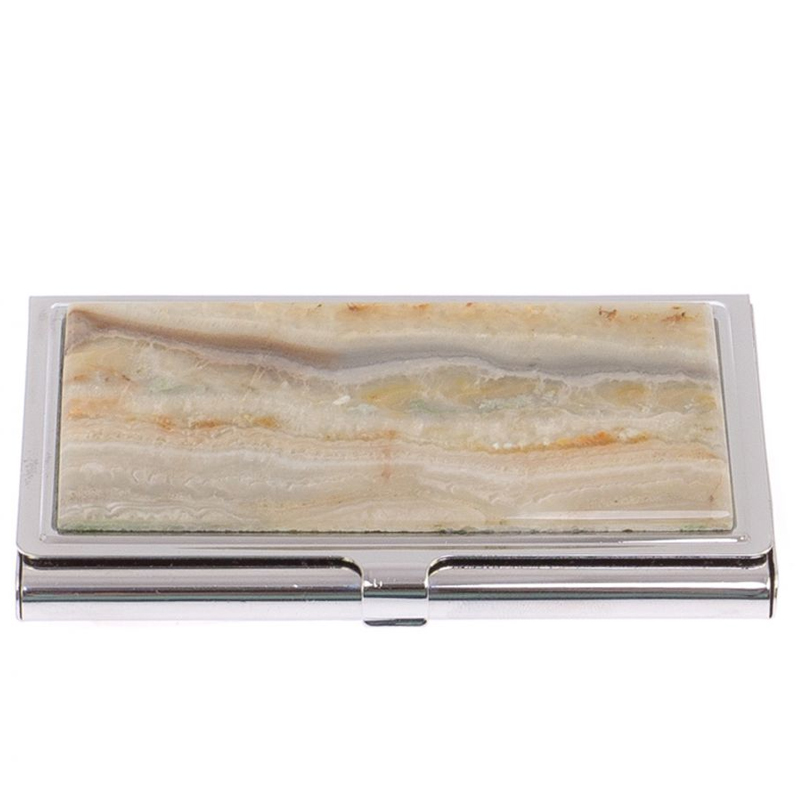 

Визитница карманная металлическая с накладкой из натурального камня Агат Stone Business Card Holders