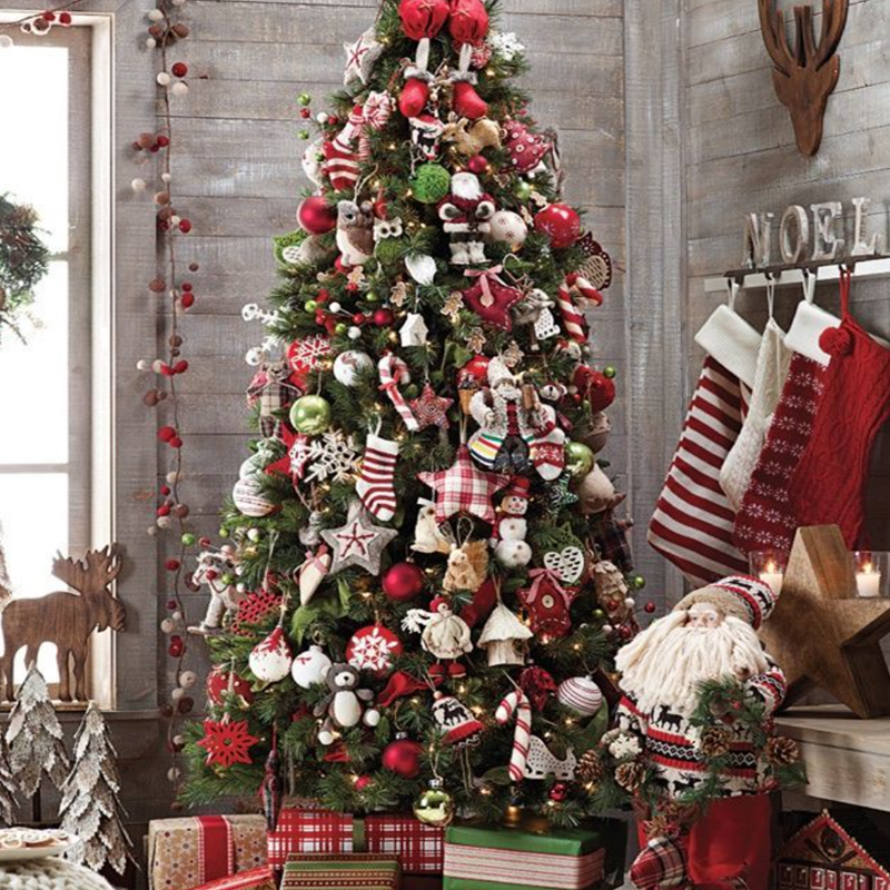 Елка Дизайнерская с Красно-Белым Декором Christmas tree Mysterious Night
