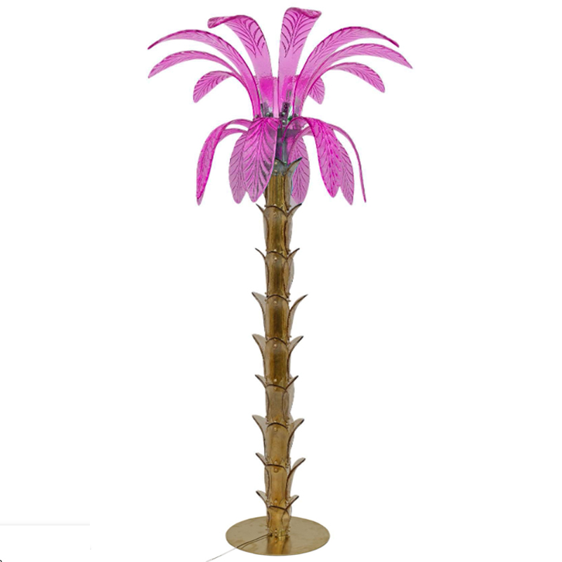 Торшер Glass Decorated Palm Floor Lamp Pink Листья Пальмы  Золотой Розовый в Москве | Loft Concept 
