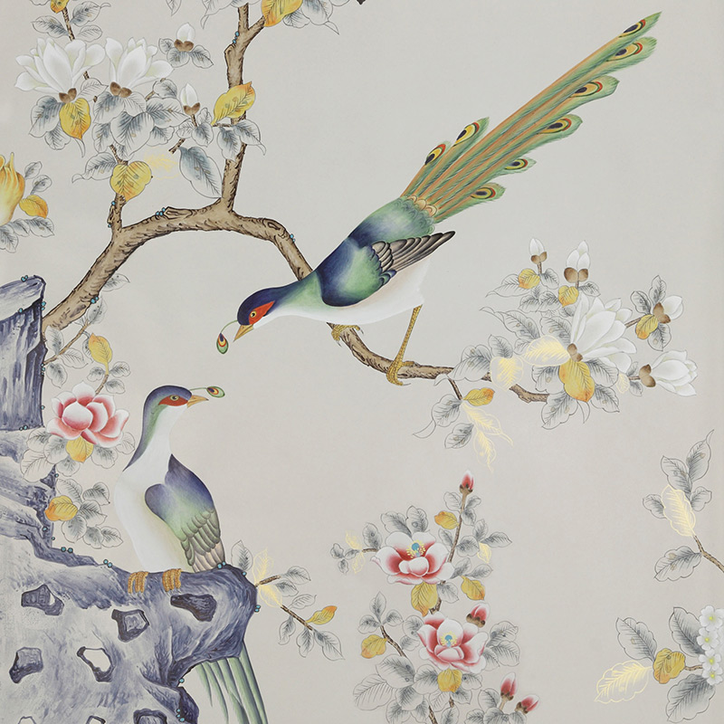 Обои ручная роспись Japanese Garden Colourway SC-252 on grey dyed paper