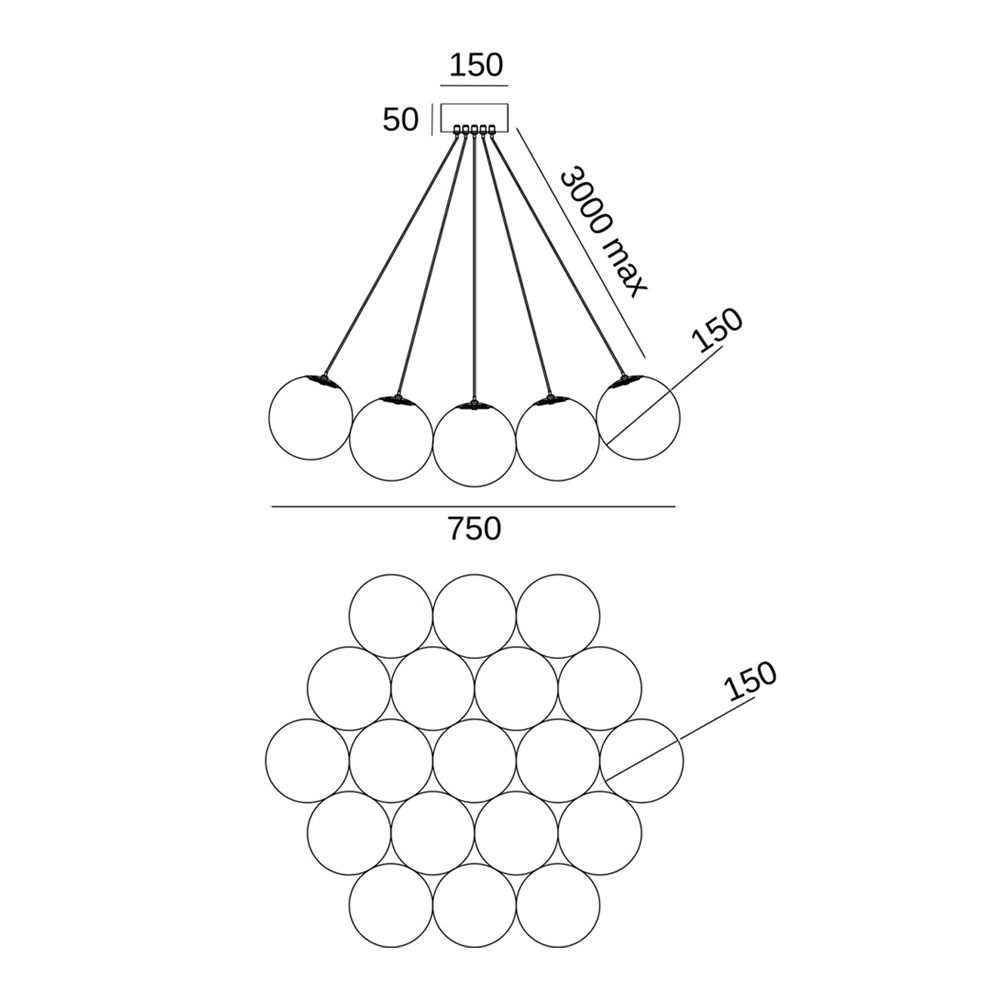 Люстра подвесная круглая с сферическими плафонами из натурального камня Glowing Spheres в Москве