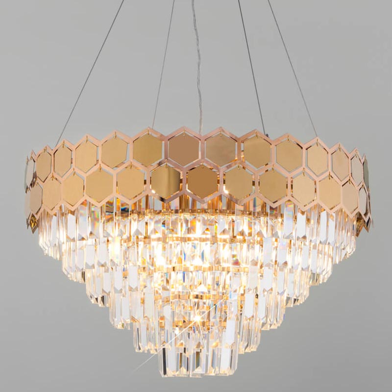  Hanging Hexagon Moira Chandelier gold  (Transparent)    | Loft Concept 