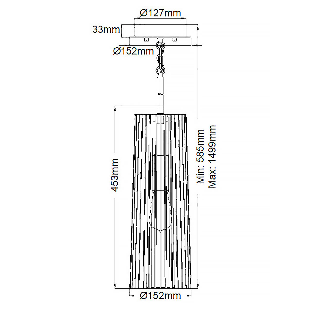 Подвесной светильник с узким цилиндрическим абажуром из черных вертикальных реек Kichler в Москве